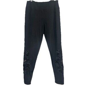 Lulu B Black Embroidered Ankle Pants Floral Lace Pull On M